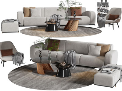 现代不宜多人沙发、休闲椅子和茶几组合