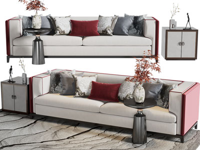 新中式双人沙发、边几3d模型 新中式双人沙发、边几