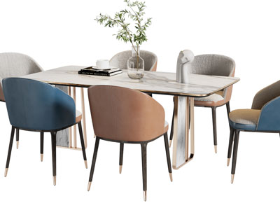 现代轻奢长方形大理石餐桌椅组合