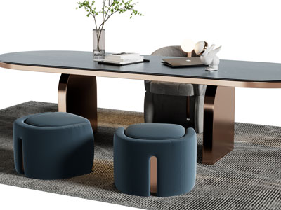 现代椭圆形书桌椅组合