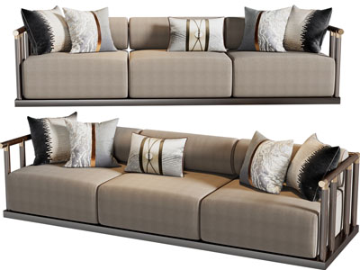 新中式多人沙发