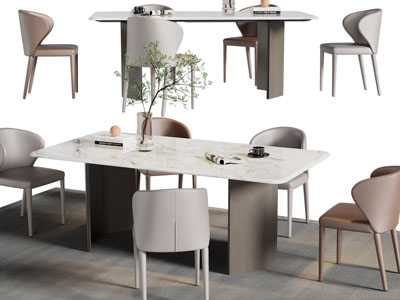 现代长方形餐桌椅组合