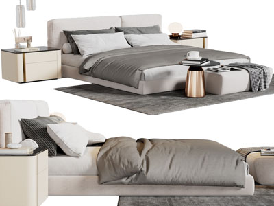 现代双人床、床头柜