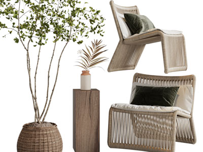 现代休闲椅子、边几