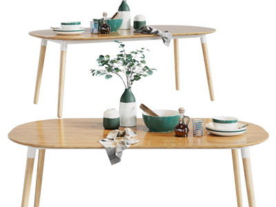 北欧实木椭圆形餐桌椅组合