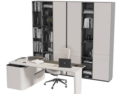 现代书桌椅组合、书柜