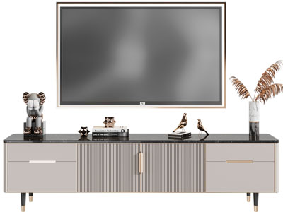 现代轻奢电视柜、电视机