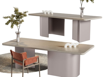 现代长方形书桌椅组合