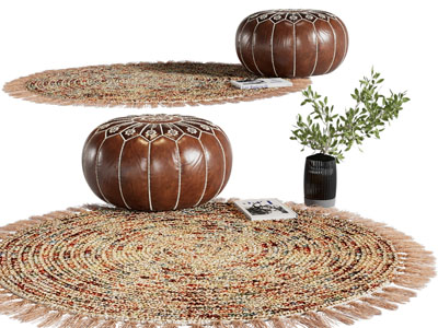 美式坐垫凳、编织圆形地毯