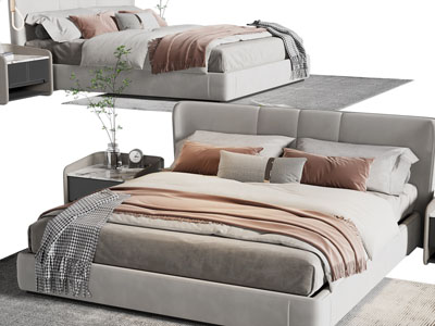 现代双人床、床头柜