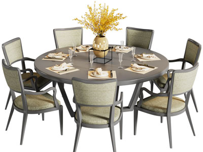 现代圆形餐桌椅组合