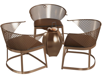 新中式鱼鳞靠背休闲椅子、边几