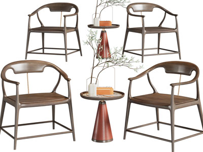 新中式实木休闲椅子、扶手椅、边几