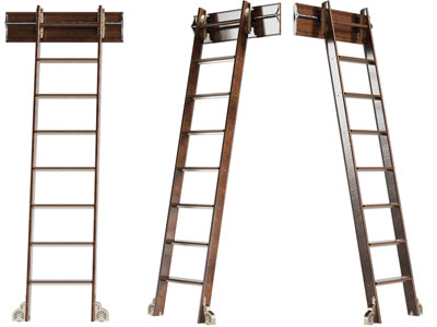 现代带轨道的实木梯子