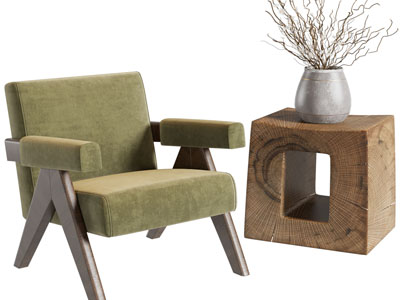 侘寂风休闲椅子、边几