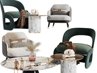 现代轻奢单人沙发、茶几3d模型 现代轻奢单人沙发、茶几