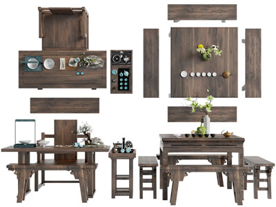 新中式实木八仙桌、茶桌椅组合