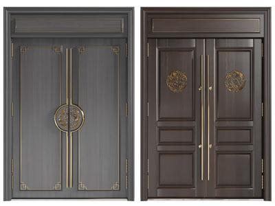 新中式装饰雕花的双扇平开门