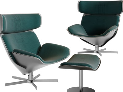 现代十字形支撑的休闲椅子、脚踏