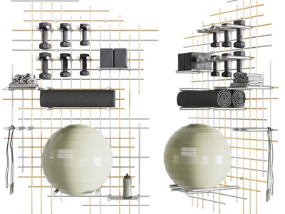 现代健身器材墙面收纳架3d模型 现代健身器材墙面收纳架
