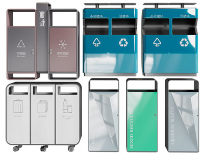 现代城市街道公共垃圾桶3d模型 现代城市街道公共垃圾桶