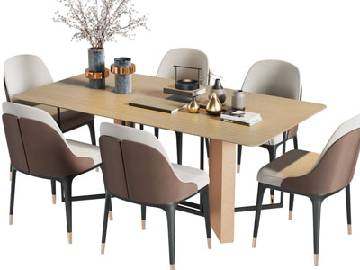 现代长方形餐桌椅组合