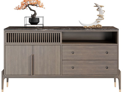 新中式实木玄关柜、边柜、盆景摆件组合