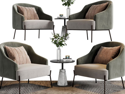 现代单人沙发、边几3d模型 现代单人沙发、边几