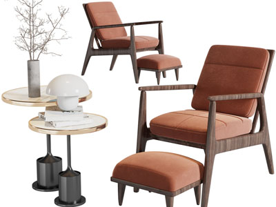 现代休闲椅子、脚踏和边几