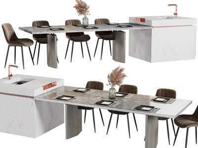 现代带水吧台的餐桌椅组合