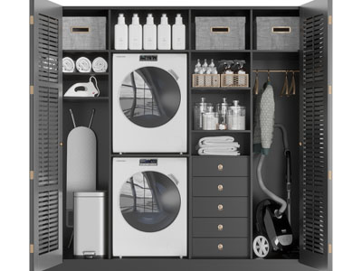 现代阳台洗衣机、烘干机储物收纳柜