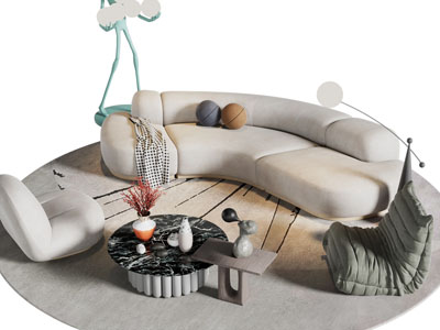 现代弧形多人沙发、茶几组合