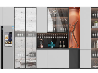 现代带冰箱玻璃柜门的酒柜