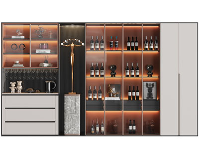 现代玻璃柜门的酒柜