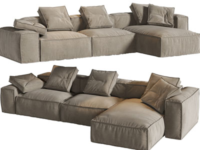 现代布艺块状转角多人沙发