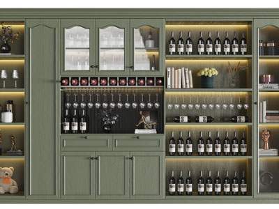 美式绿色实木酒柜