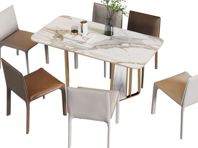 现代轻奢长方形餐桌椅组合