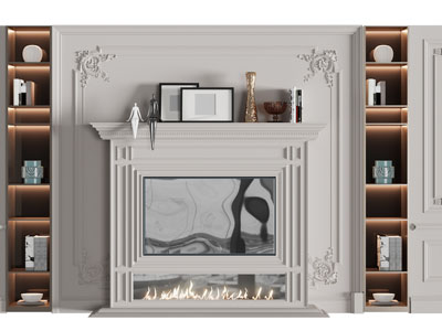 法式带壁炉的背景墙3d模型 法式带壁炉的背景墙