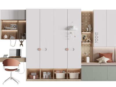 北欧儿童实木收纳柜、书桌椅组合