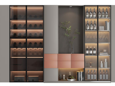 现代装饰玻璃柜门的酒柜