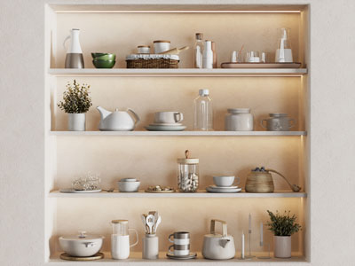 现代嵌入墙体的厨具置物架