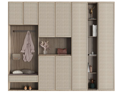 侘寂风玄关带卡座的装饰鞋柜