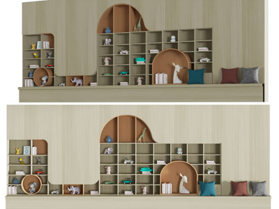 现代儿童玩具收纳带卡座的装饰柜