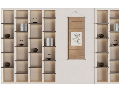 新中式装饰背景墙3d模型 新中式装饰背景墙