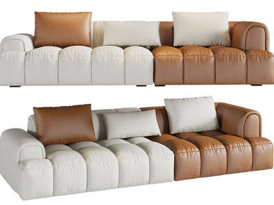 现代拼接撞色多人沙发