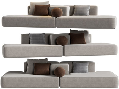 现代无扶手的双人沙发3d模型 现代无扶手的双人沙发