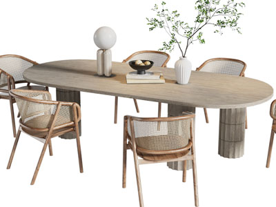 侘寂风椭圆形餐桌椅组合