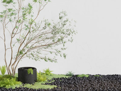 现代石子、树苗景观园艺小品