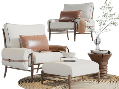 侘寂风休闲单人沙发、脚踏3d模型 侘寂风休闲单人沙发、脚踏