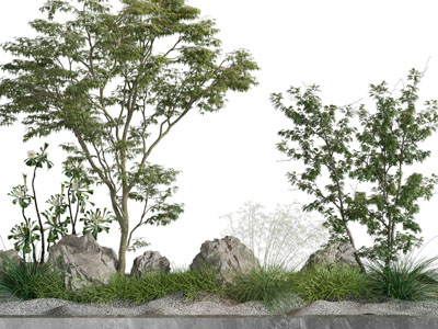 现代石头、树木景观园艺小品